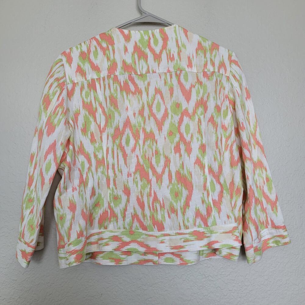Ruby Rd. Women's Button-Up Top 14P White and Pink Linen Long Sleeves Ruffle Neck - Picture 3 of 8